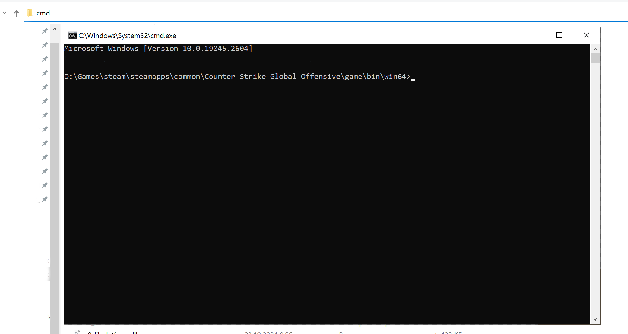 Console window used to launch the server