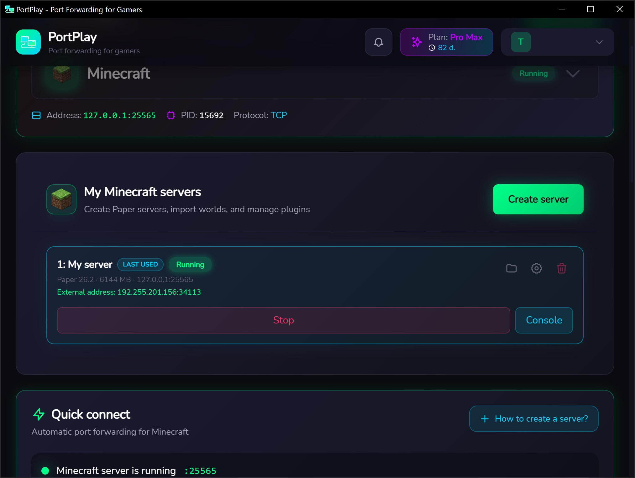 Create Server in PortPlay
